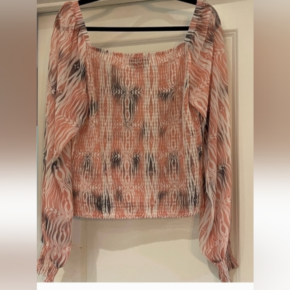 Anthropologie Pink and Black Patterned Blouse Sz L